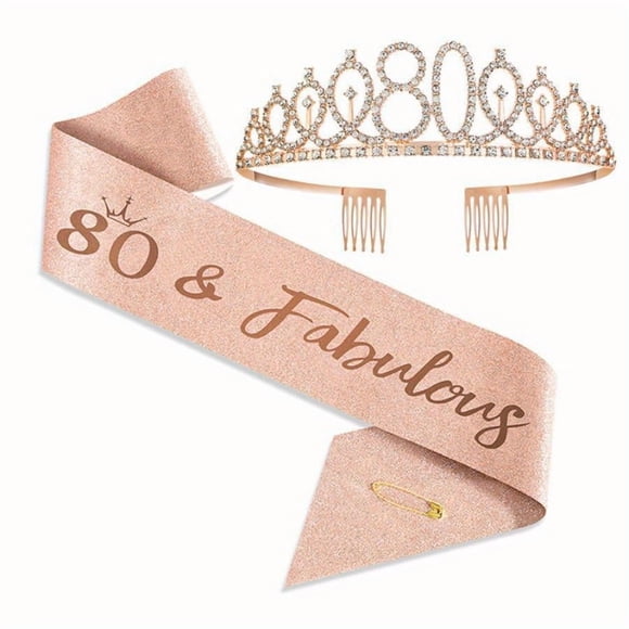 YOPTOP [2pcs Birthday Sash Crown Tiara] 2pcs  30th 40th 50th 60th 70th 80th Birthday Sash Crown And Tiara For Women  Happy Birthday Sash 30th 40th 50th 60th 70th 80th & Fabulous Gifts For,80th Set