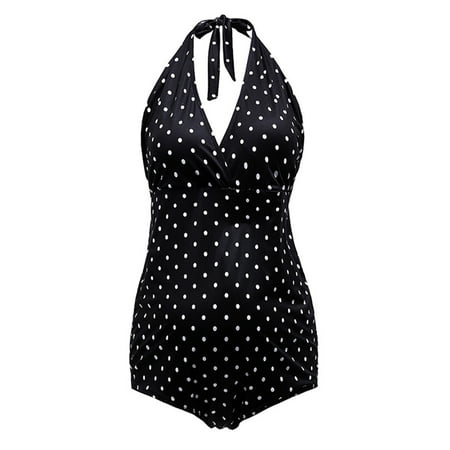 Jchiup Maternity Polka Dot Halter Neck Pregnancy Bathing Suit One Piece Beach (Best Maternity Bathing Suits)