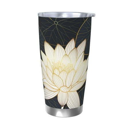 

Uemuo Golden Lotus Print Travel Coffee Mug 20oz Double-walled Car Cup Stainless Steel Insulated Tumbler Leak-proof Travel Cup Reusable Straw Car Cup-Without Straw