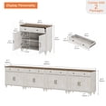 thumbnail image 4 of 135" Buffet Cabinet with 8 Doors & 4 Drawers, 134-Inch Mid-Century Modern Wood Coffee Bar Table & Kitchen Storage Cabinets, Farmhouse Sideboard Credenza for Dining Room, Rustic White, 4 of 8