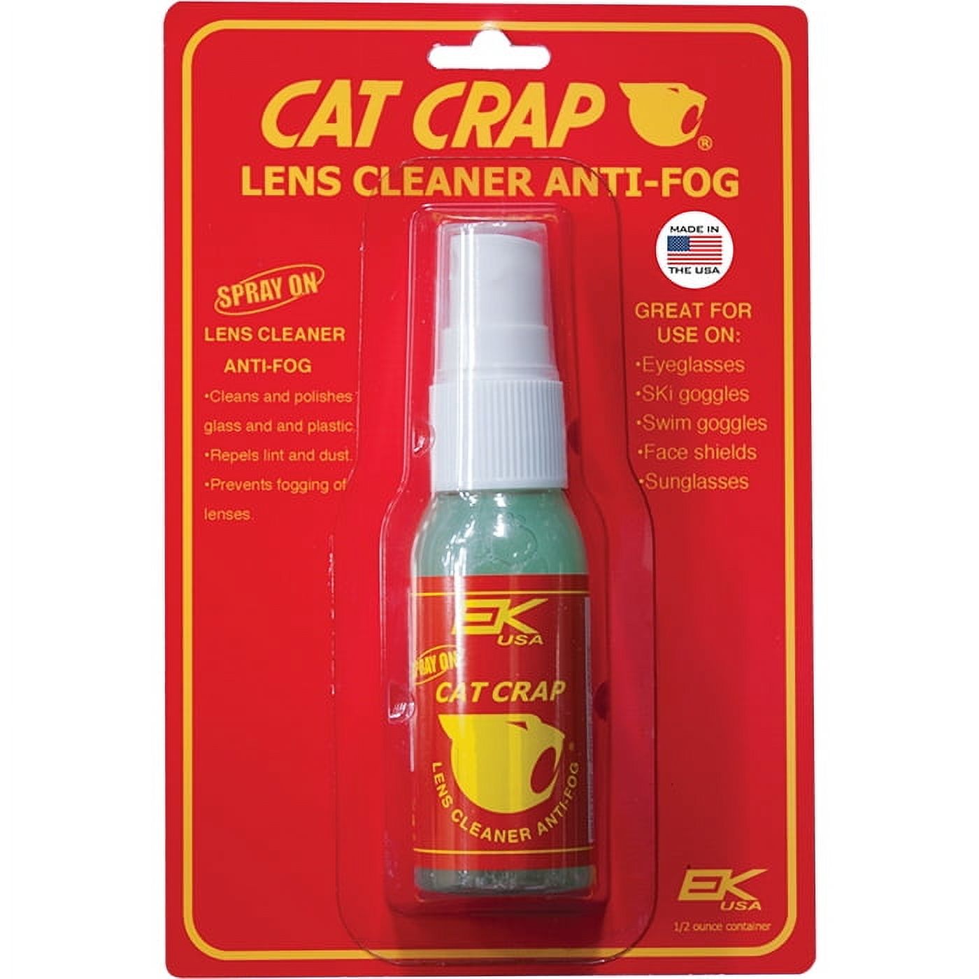 EK USA, Cat Crap Multi-Use Anti-Fog Spray, for any Optics, Coatings, Eyeglass Lens Cleaner, Spray On - 1 Ounce Bottle