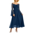 thumbnail image 6 of Yertdoel Off The Shoulder Dresses for Women Elegant Solid Long Sleeve Fitted Waist Chiffon Dress Party Vacation Stylish Casual Flowy Dress, 6 of 9