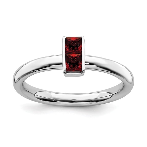 Solid 925 Sterling Silver Stackable Garnet Ring Eternity Band Size 7