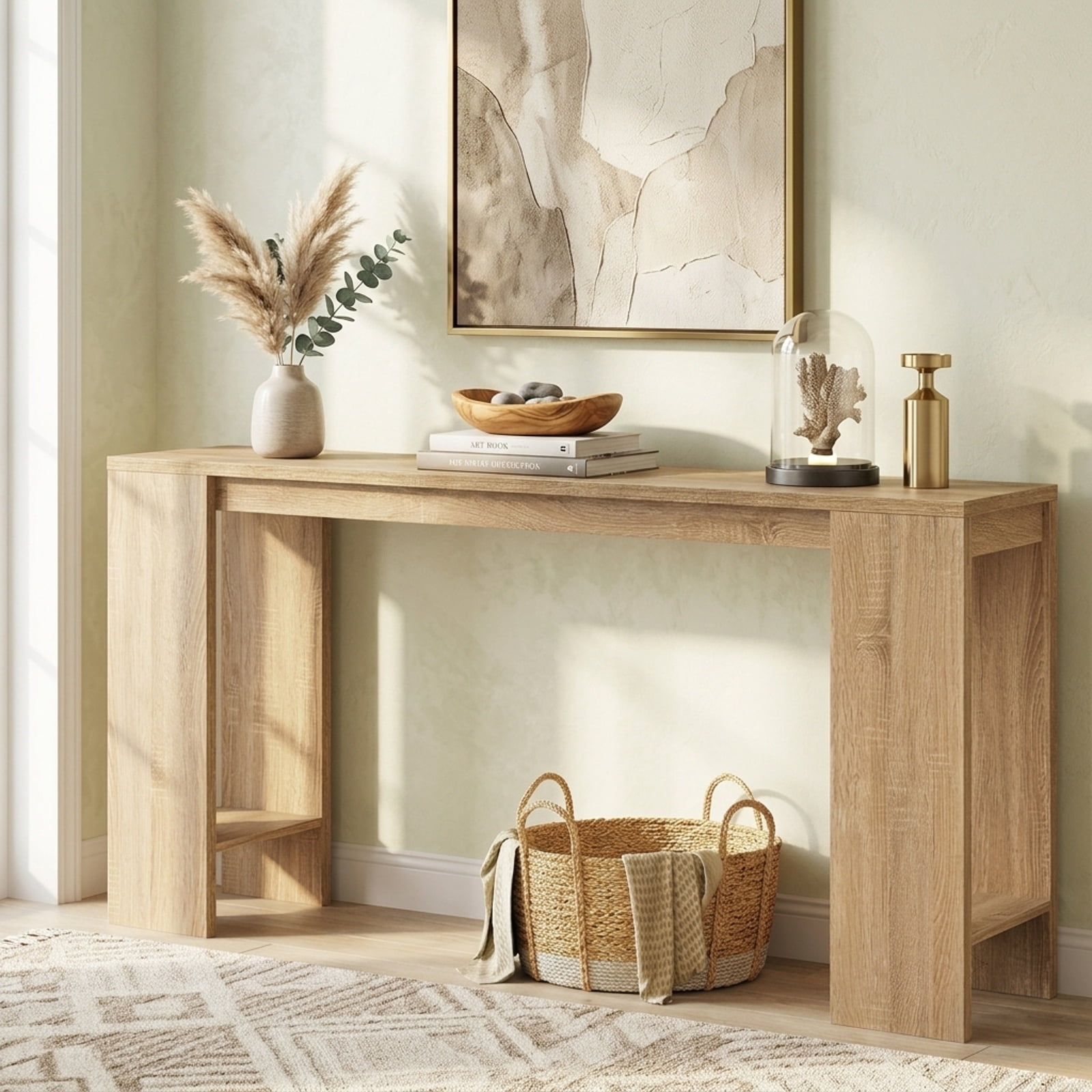 Furnibear 71 Inch Extra Long Console Table Entryway Table with Bottom Storage for Hallway Living Room Foyer Sofa, Natural