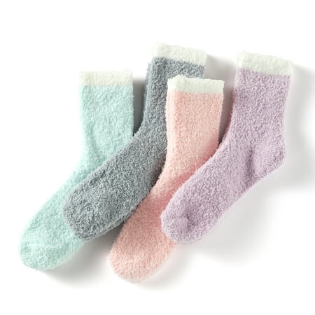 Breslatte Fuzzy Socks for Women Slipper socks Warm Socks Womens Winter Socks Fluffy Cozy Sock Christmas Socks Gifts Crew 4 pair Light