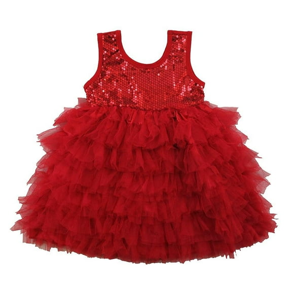 Wenchoice Girl's Red Sequin Tiered Tutu Dress - M(3T-4T)