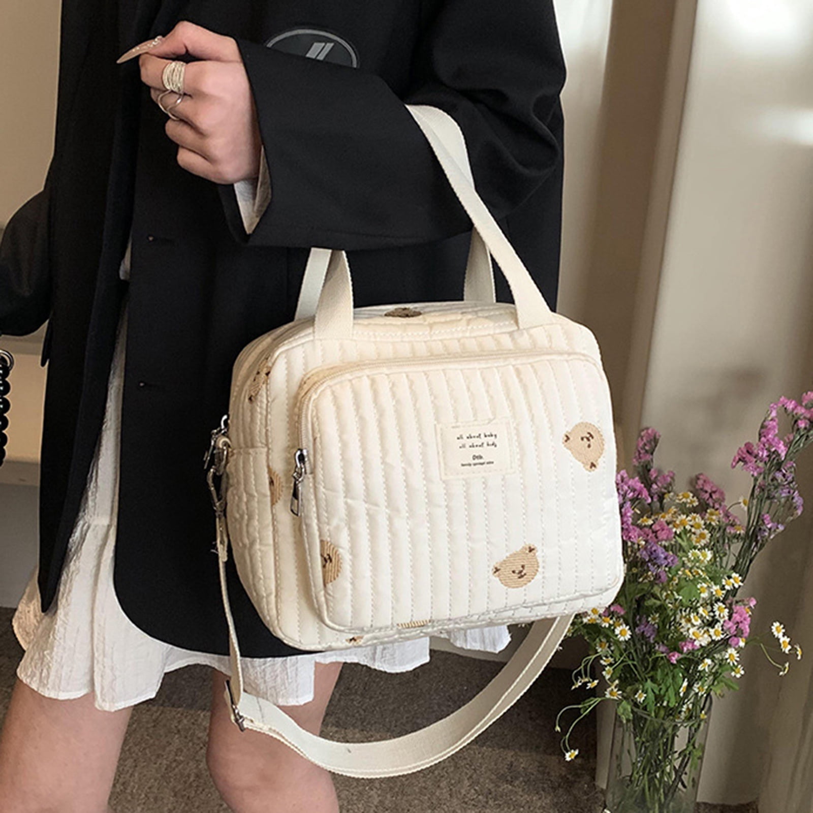Nappy Bag Lovely Print Baby Diaper Bag with Exquisited Embroidery, Infants Wipes Nappy Organiser