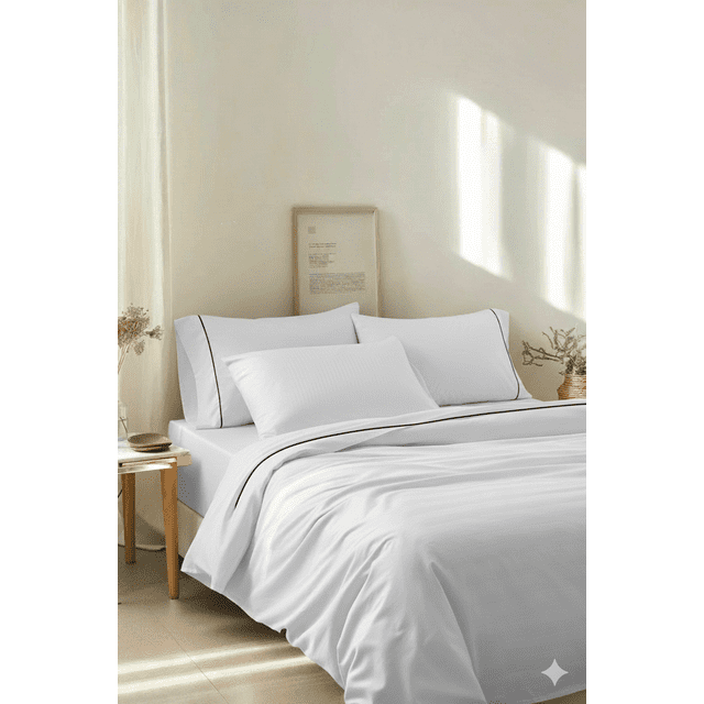 Juego de Sábanas Queen Size 2800 Hilos Extra Suave Premium Textura Rayada Soft Nature