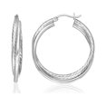 thumbnail image 1 of Boucles d'Oreilles Créoles en Argent Sterling à Nervures avec Design Texturé, 1 of 2