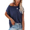 thumbnail image 2 of Fashnice Hauts d'Été pour Femmes T-Shirts à Manches Courtes Col Rond T-shirt Ample Quotidien Chandail Bleu Marine 2TG, 2 of 4