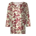 thumbnail image 5 of WTOBBY Women's Casual V-Neck Button Down Tee with 3/4 Sleeve, Daily Weekend Fashion Basic Tunic Top, Floral Print Henley Collar Regular Fit Shirt,Hot Pink XL, 5 of 5