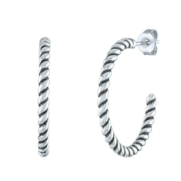 Ladies Brilliance Fine Jewelry Sterling Silver Hoop Earriings With Rope Design