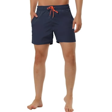 Unique Bargains Men's Summer Solid Color Mesh Lining Drawstring Waist Swimwear Shorts 28 Navy Blue