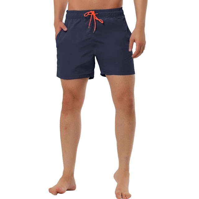 INSPIRE CHIC Men's Summer Casual Solid Color Mesh Lining Drawstring Waist Swimwear Shorts 38 Navy Blue