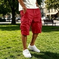 thumbnail image 2 of Men's Plain Cargo Shorts, Elastic Waist Multi-Pocket Pants, Summer Casual Straight Leg Bottoms, 2 of 7