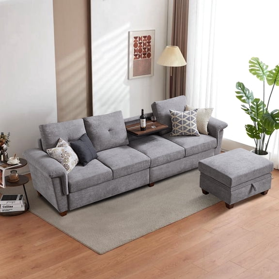 Soscana Oversized Sectional Sofa with Storage Ottoman,4 Seat L Shaped Couch with Coffee Table,Modern Living Room Seating Furniture for Living Room,Apartment,Office