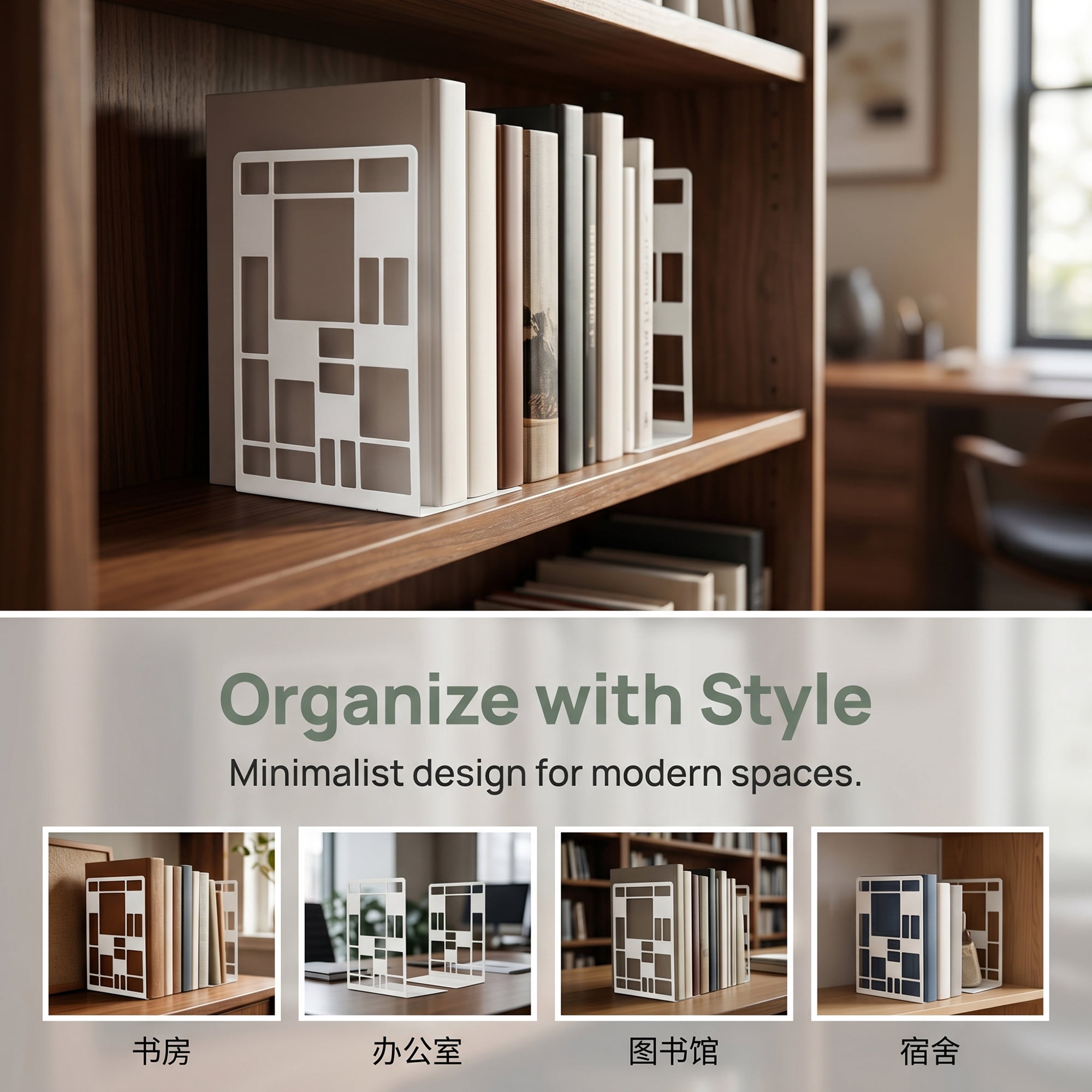 Unique Bargains Geometric Metal Bookends Decorative Book Ends for Shelves White  Style A 4.7"x3.7"x6.7"