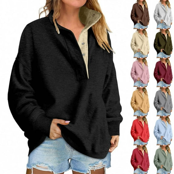 Womens Oversized Sweatshirt for Women Button Down Henley Neck Long Sleeve Pullover Fall Loose Fit Trendy Pullover Sweatshirts for Women Teens Fashion Tops S-2XL Beige XL