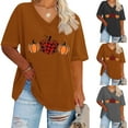 thumbnail image 5 of WREESH Womens Plus Size V Neck T Shirts Thanksgiving Shirts Pumpkin Graphic Print T-Shirt Casual Short Sleeve Tee Tops Dark Gray, 5 of 5