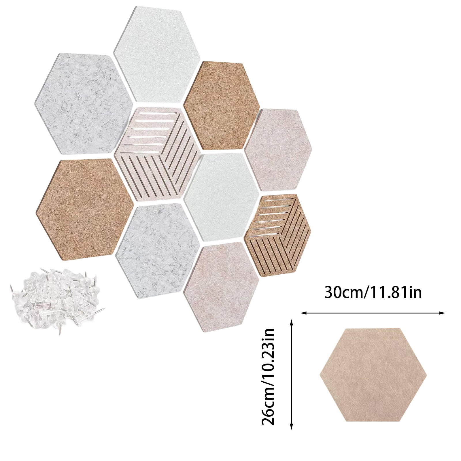 LHNFT 10pcs Hexagon Cork Board Tiles,Self-Adhesive Bulletin Board with Pushpins,Wall Decor for Home & Office