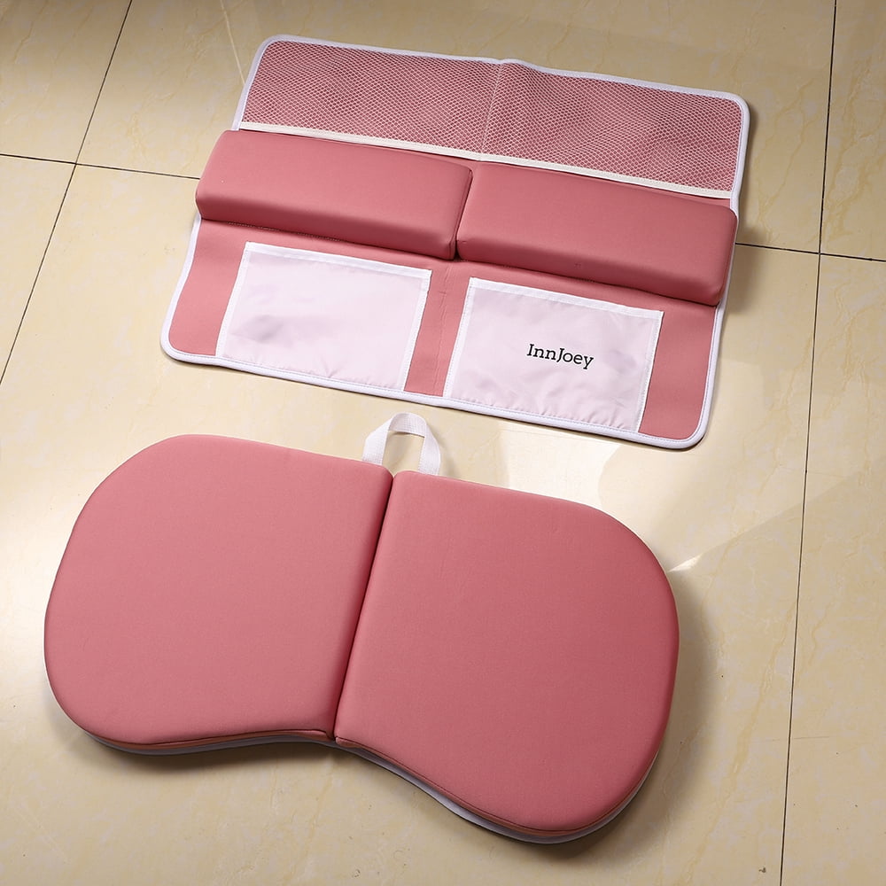 InnJoey Odor-Free Baby Bath Kneeler and Elbow Rest Pad Set, 1.6'' Thick Quickly Dry, Bathtub Kneeler Pad with Baby Toys & Bath Accessories Storage, Bath Kneeling Pad and Elbow Pad for Baby Tub （Pink）