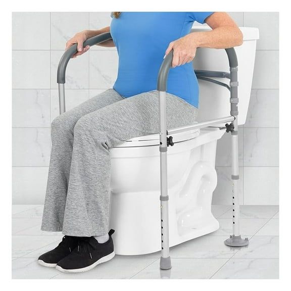 Toilet Safety Rail for Handicapped & Seniors - Folding Bathroom Frame w/Handles for Elderly & Disabled - Standalone Grab Bar w/Arms - Toilet Seat Assistance Support Stand Up Assist Device