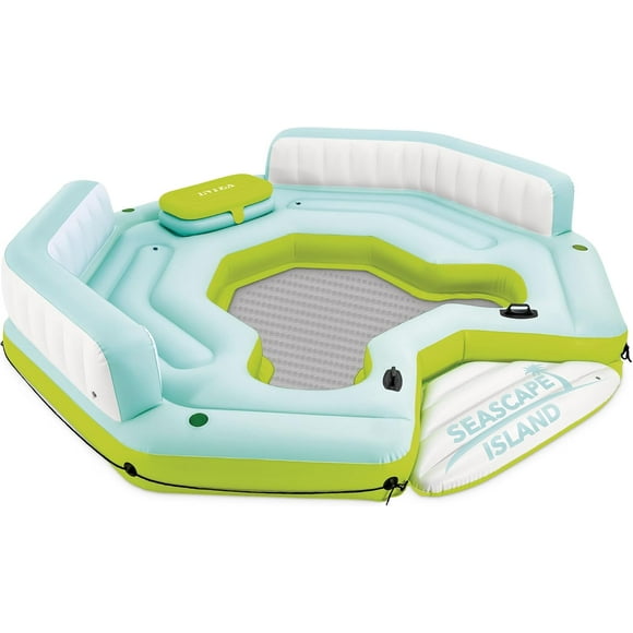 ParentSeascape Inflatable Island Float Ultimate Water Hangout Lounge with Built In Cooler Area, Cup Holder, and Oversized Backrests for Adults