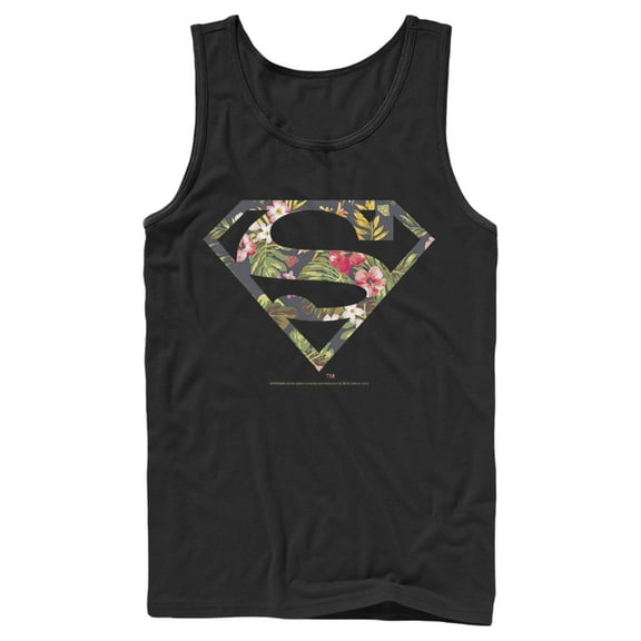 Men's Superman Floral Shield Logo  Tank Top Black 2X Large