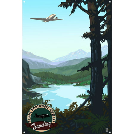 Pacific Northwest DC-3 Plane Over Lake Metal Art Print by Mike Rangner (12
