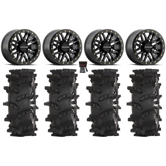 Raceline Ryno Bdlk 14" Wheels Black 30" Outlaw Max Tires Can-Am Commander Maverick Renegade Outlander Defender