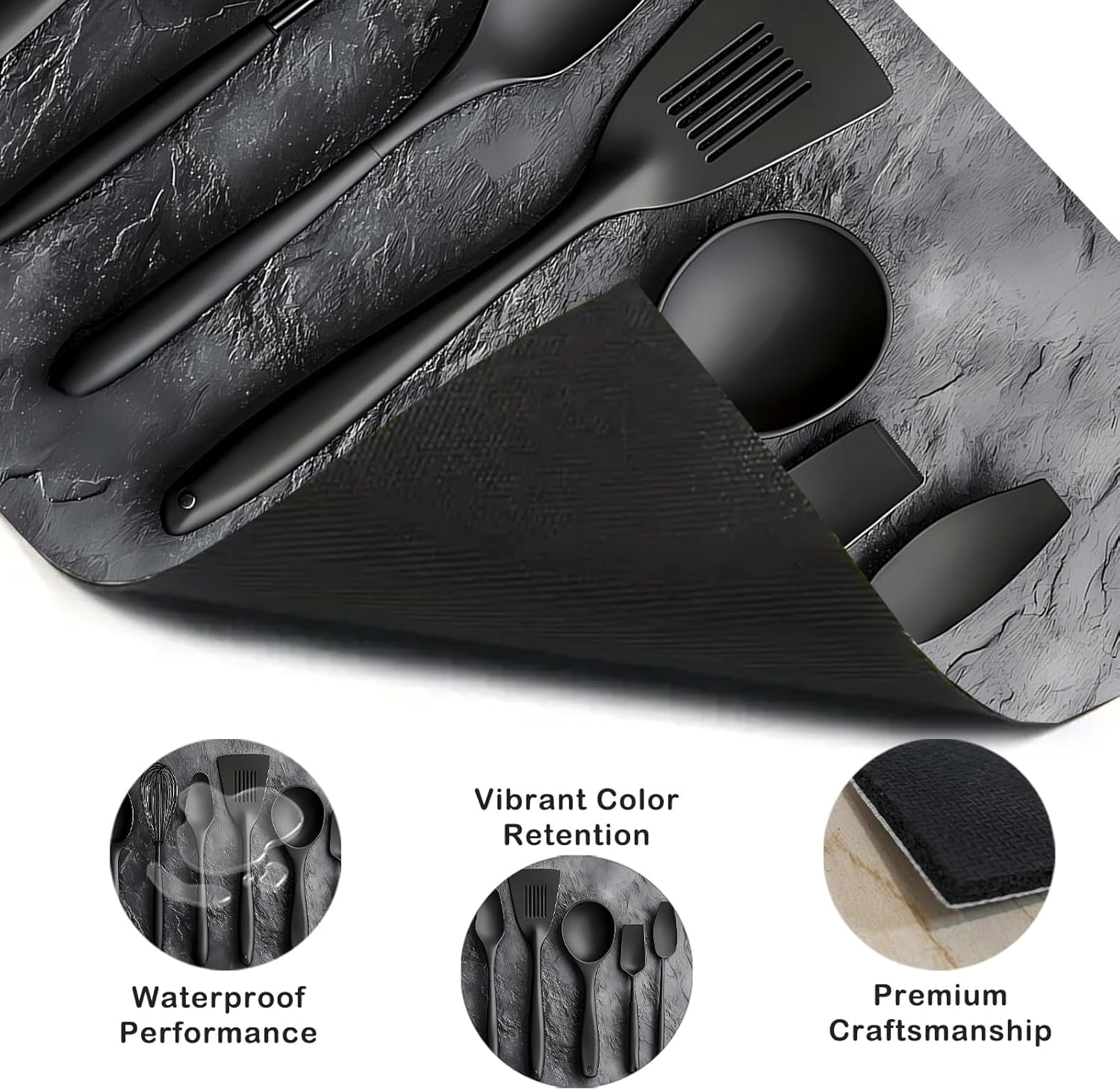 Stove Top Cover Polyester & Diatom Mud Blend 28.35×20.47inches (Black Kitchen Utensils Design) Stove Top Cover for Kitchen, Perfect for Cooking Enthusiasts,Home Decor