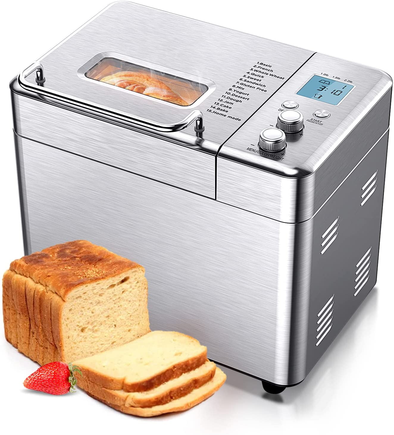 Bread Maker Programmable Bread Machine with Bread Maker Recipe 15 Hours Delay Time and 19 Digital LCD Display 