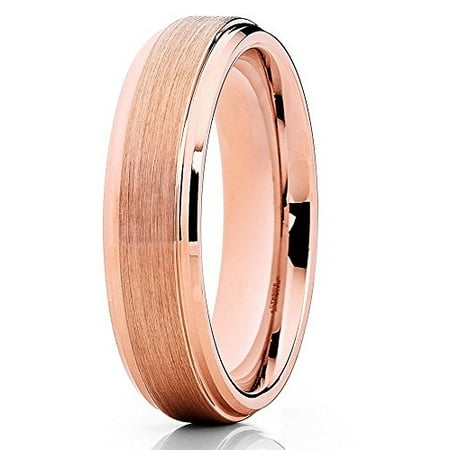 Tungsten Rose Gold Tungsten Wedding Band 18K Rose Gold Tungsten Ring Brushed 6mm Tungsten Carbide Band Men & Women Comfort Fit ()