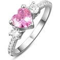 thumbnail image 2 of Emsione Anillo de compromiso de boda chapado en plata de ley 925 con topacio rosa creado con corte de corazón y circonita cúbica de varias filas onduladas, eternidad, aniversario, boda, 2 of 5