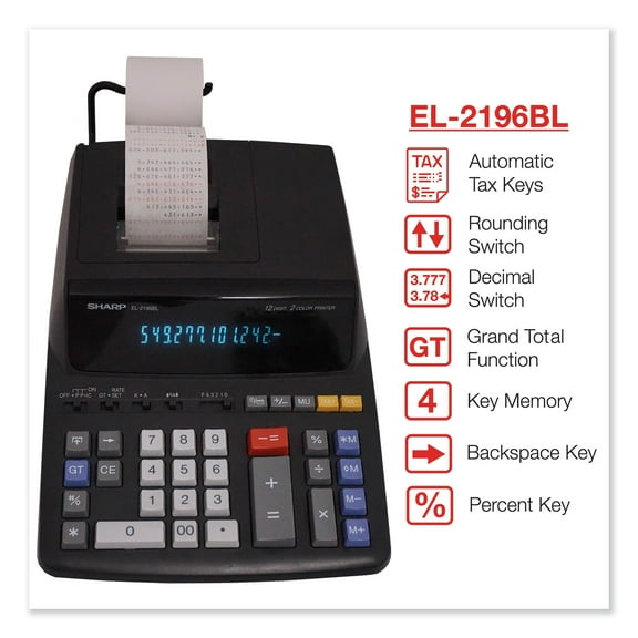 1PC Sharp EL2196BL Two-Color Printing Calculator, Black/Red Print, 3.7 Lines/Sec