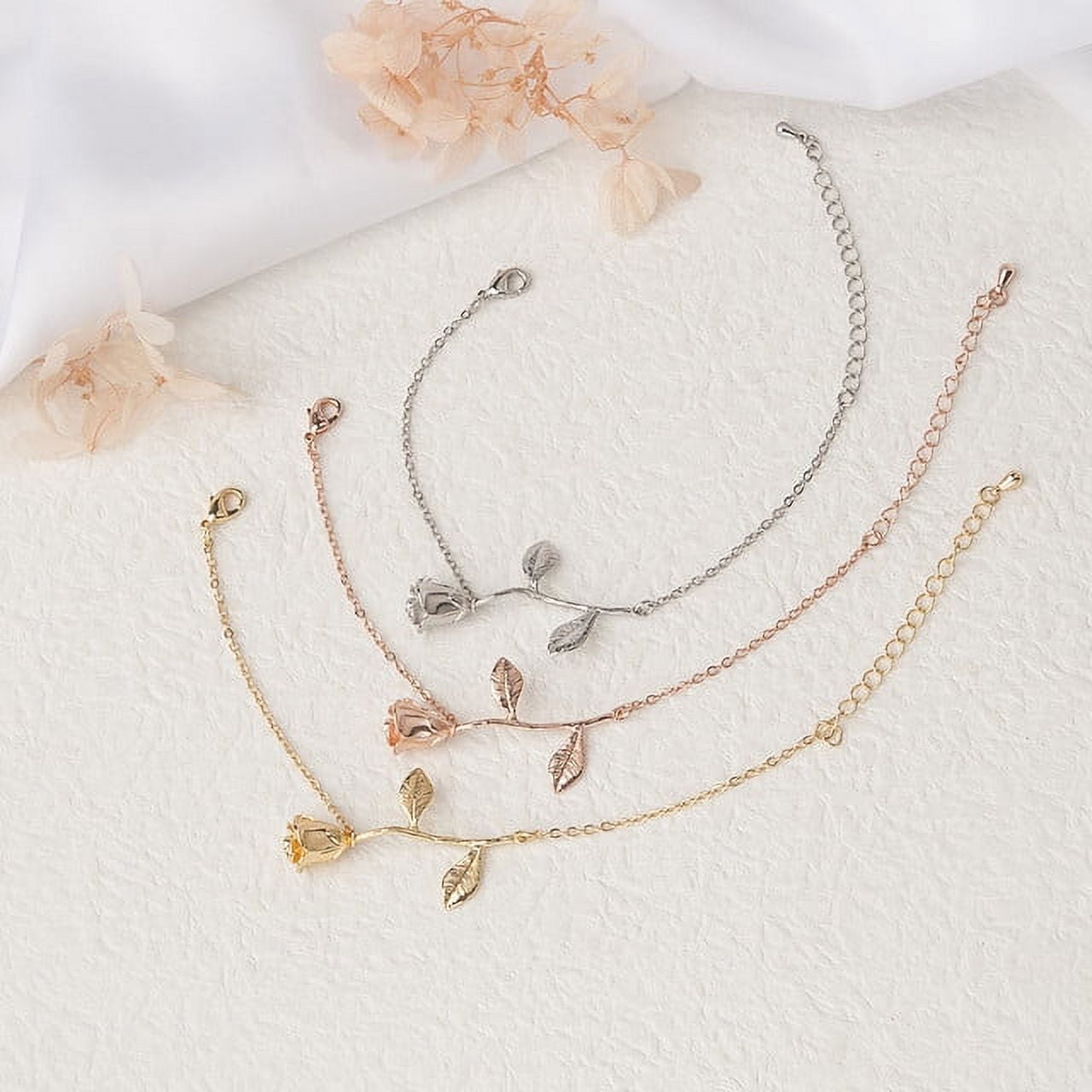 Rose Gold Brass Rose Flower Bracelet Jewelry Valentine's Day Gift Set for Her
