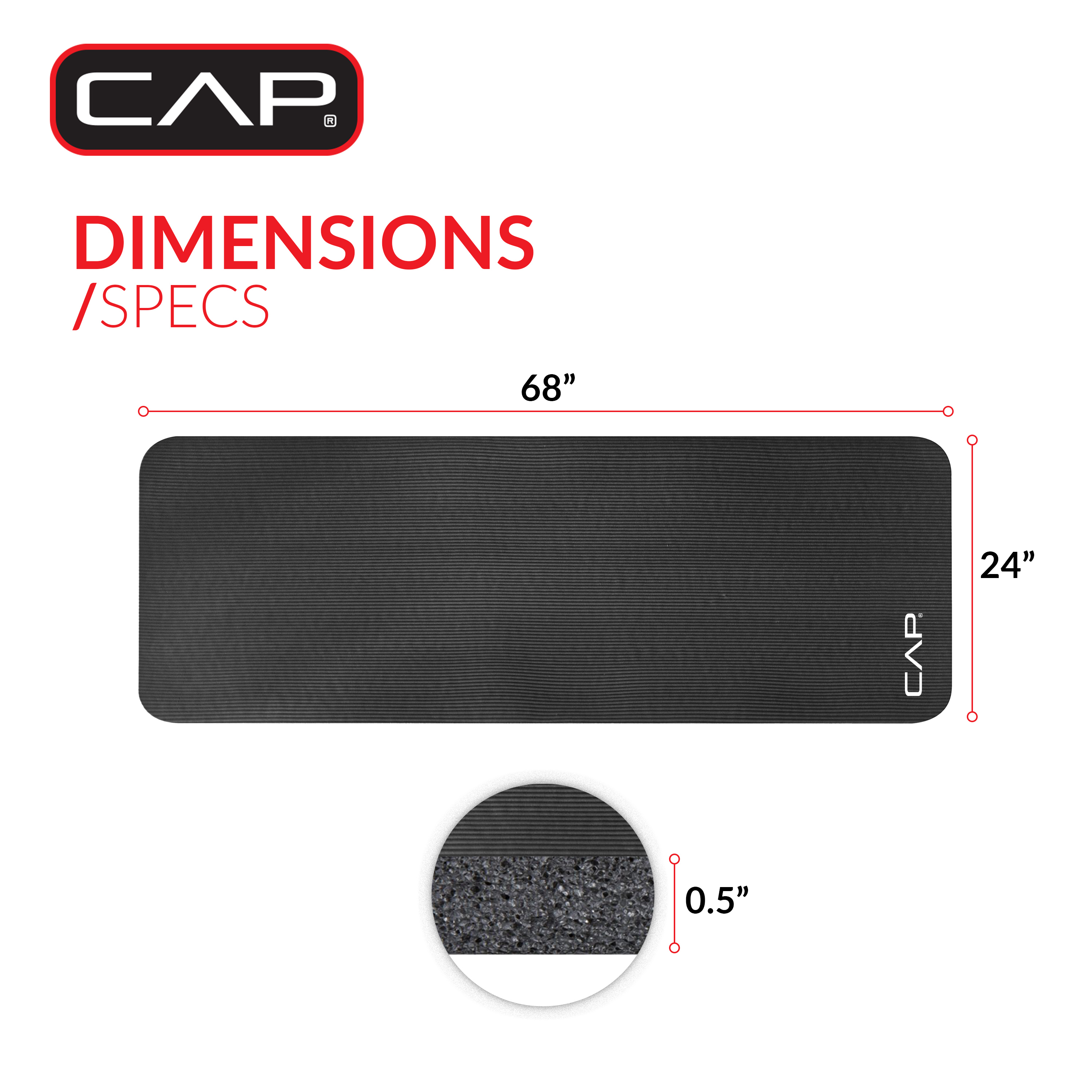 CAP 1/2" Thick Yoga and Exercise Mat, Black photo 4