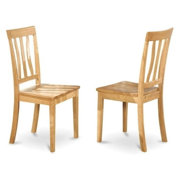 Xayoca ANC-OAK-W Antique Dining Room Chairs - Slat Back Wooden Seat Chairs, Set of 2, Oak