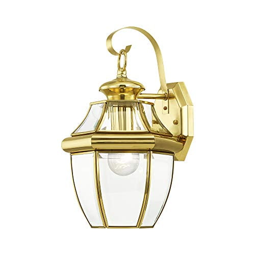 Livex Lighting 2151 02 Monterey 1 Light Outdoor Polished Brass Finish Solid Wall Lantern With Clear Beveled Glass Com Livex Lighting 2151 02 Monterey 1 Light, Solid Brass Exterior Light Fixtures