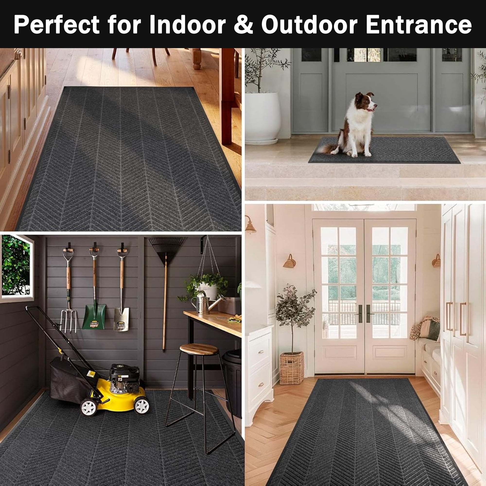 OVYEOFR 3ft x 6ft Commercial Front Door Mat, Non Slip Entrance Doormat Indoor Outdoor, Commercial Mat for Home Office Hotel, Grey