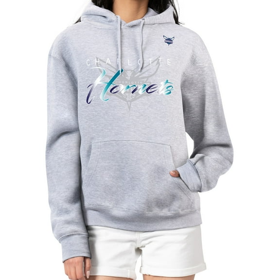 Women's G-III 4Her by Carl Banks Gray Charlotte Hornets Shadow Logo Tri-Blend Fleece Hoodie