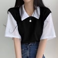 thumbnail image 5 of 2024 Verano Mujeres Polo Cuello Falso Dos Piezas Camisetas Manga Corta Damas Sueltas Casuales Pulóver Tops Mujeres Estilo Academia Camisetas, 5 of 5