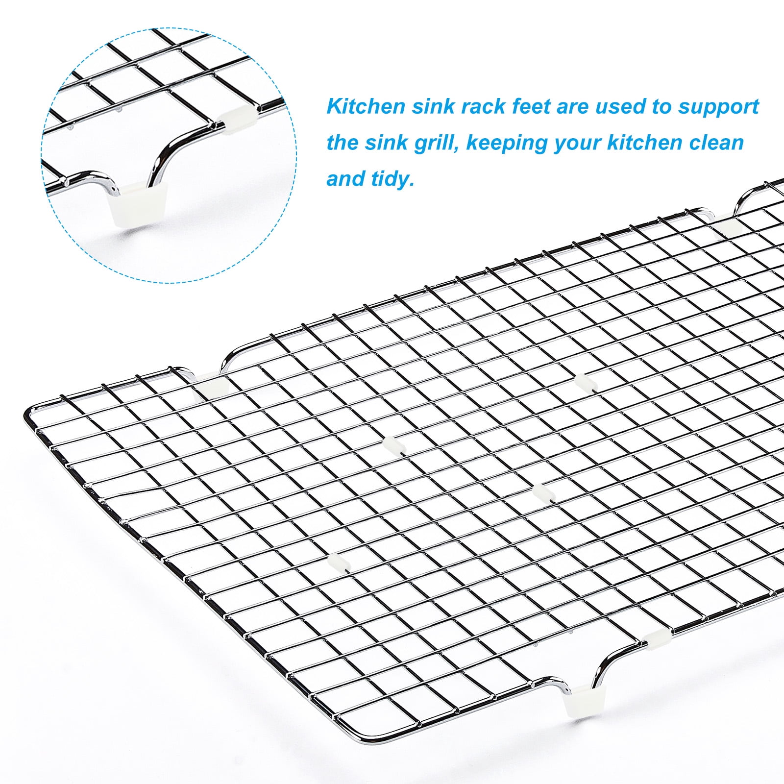 Unique Bargains Kitchen Sink Rack Feet Rubber Protector with Bumpers White