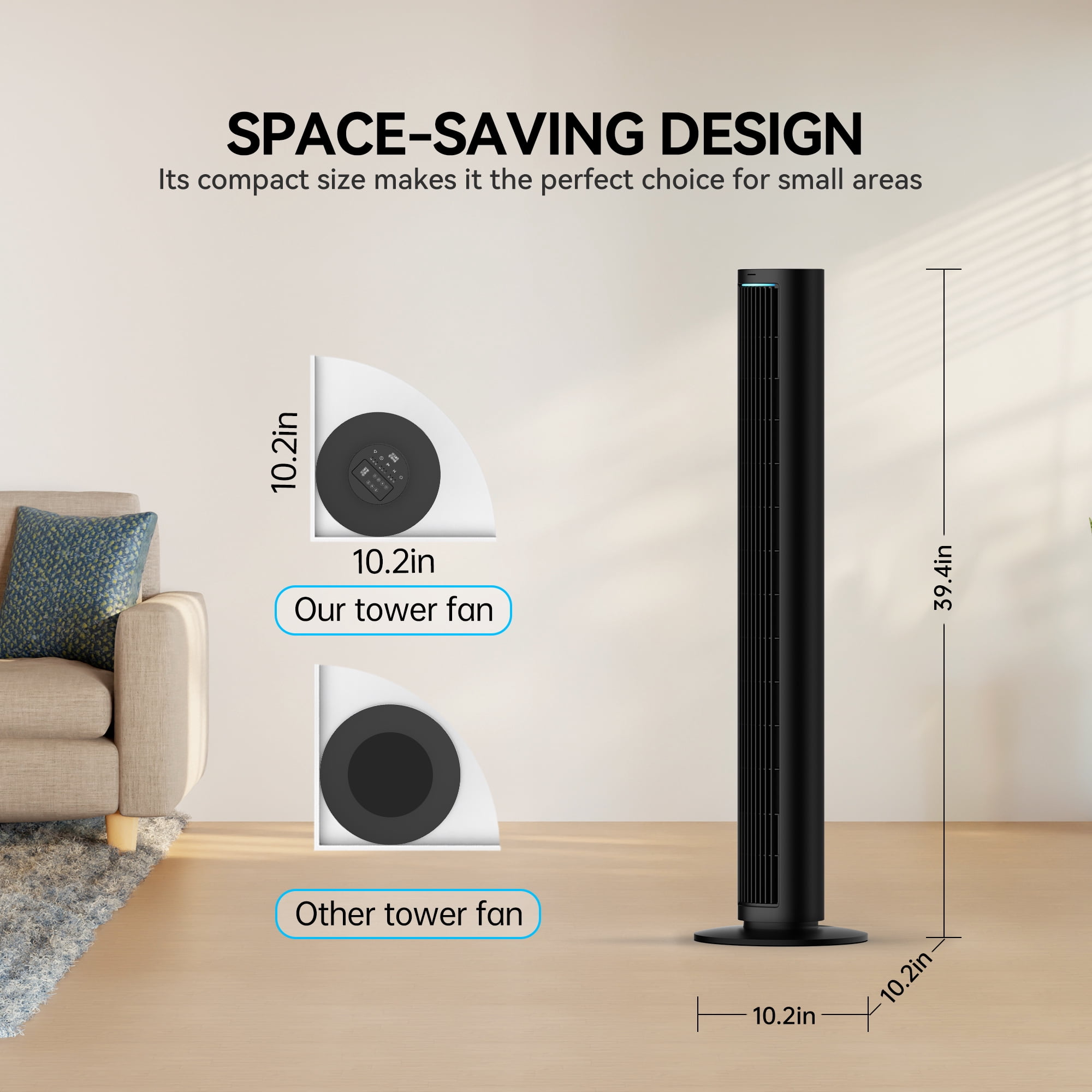 Kcpolre 40Inch Tower Fan For Bedroom, 80 ° Oscillating Fan With Bladeless Design, Silent Cooling Technology With Remote Control Led, 4 Speeds Multi-Functional Modes, 7h Timer, Large Air Outlet