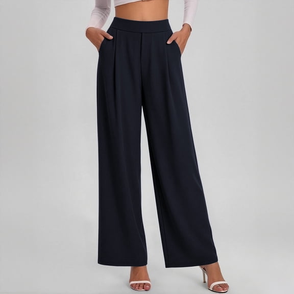 Tawop Ladies Pants Work Slacks for Women Women's Slacks Pants for Women Trendy Pockets Business Casual Pants Strechy Straight Female Office Elastic Waist Dress Pants Pull on Trousers