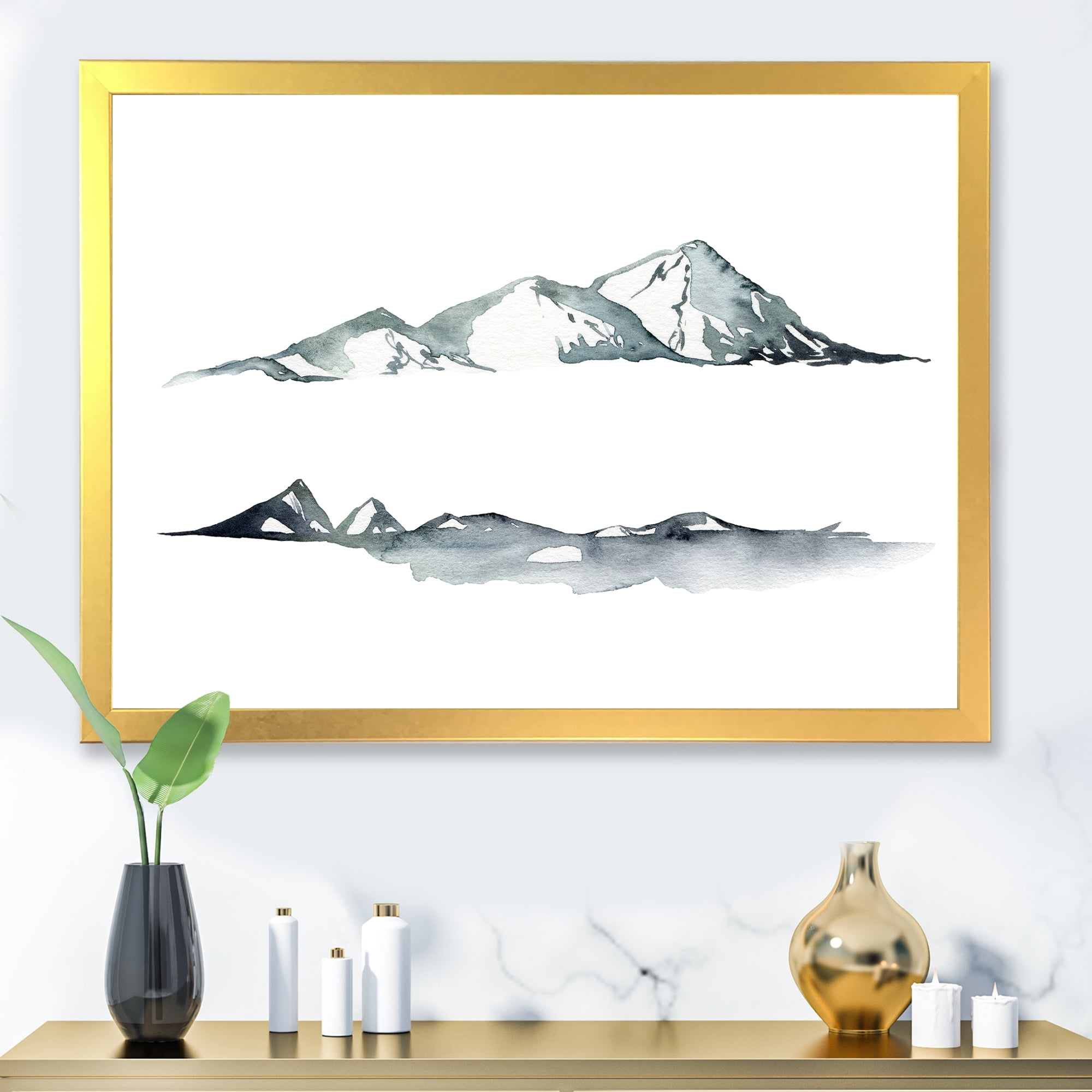 Designart 'Minimalistic Dark Blue Mountains Landscape' Modern Framed Art Print