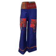 Mogul Women's Comfy Loose Pant Blue Rayon Long Harem Pants