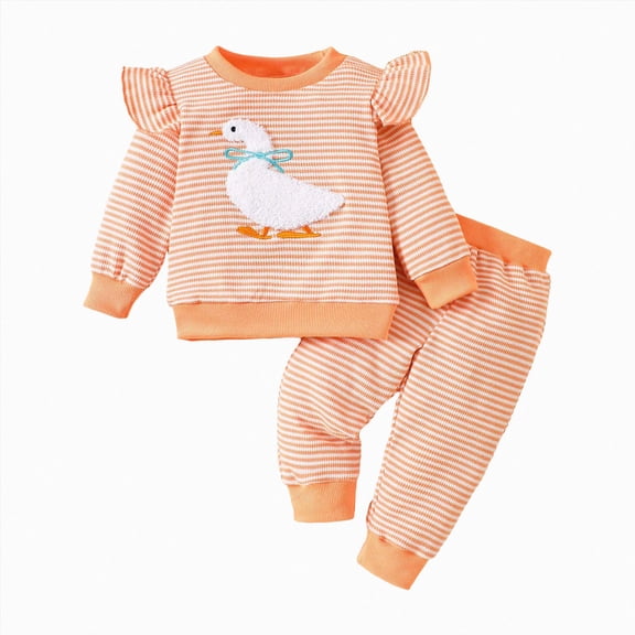 HCNTES Toddler Girl Boy Fall Winter Clothes Goose/ Long Sleeve Pullover Sweatshirts Pants Farm Goose Outfit(Orange#1,2-3 Years)