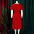 thumbnail image 4 of AURA Plus Size Square Neck A Line Midi Dress High Waist Large Skirt Bell Sleeve Solid Color Belted Dress with Flower, 4 of 9
