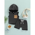 thumbnail image 2 of Biekopu Baby Boys Summer Suit, Sleeveless Hooded Striped Print Vest Tops + Casual Drawstring Short Pants,0-3 Years, 2 of 8